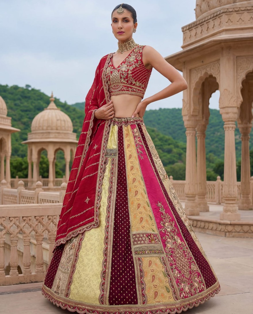 MULTICOLOR - Graceful Multi-Color Patch Work Silk Engagement Wear Lehenga Choli