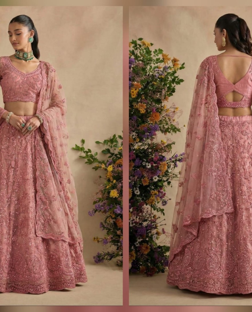PINK - Rose Pink Embroidered Designer Wedding Lehenga Choli