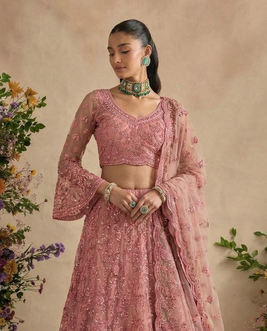 PINK - Rose Pink Embroidered Designer Wedding Lehenga Choli