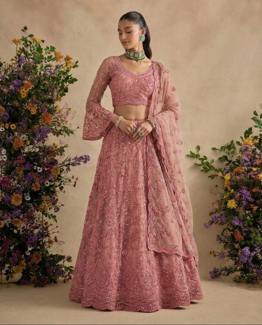 PINK - Rose Pink Embroidered Designer Wedding Lehenga Choli