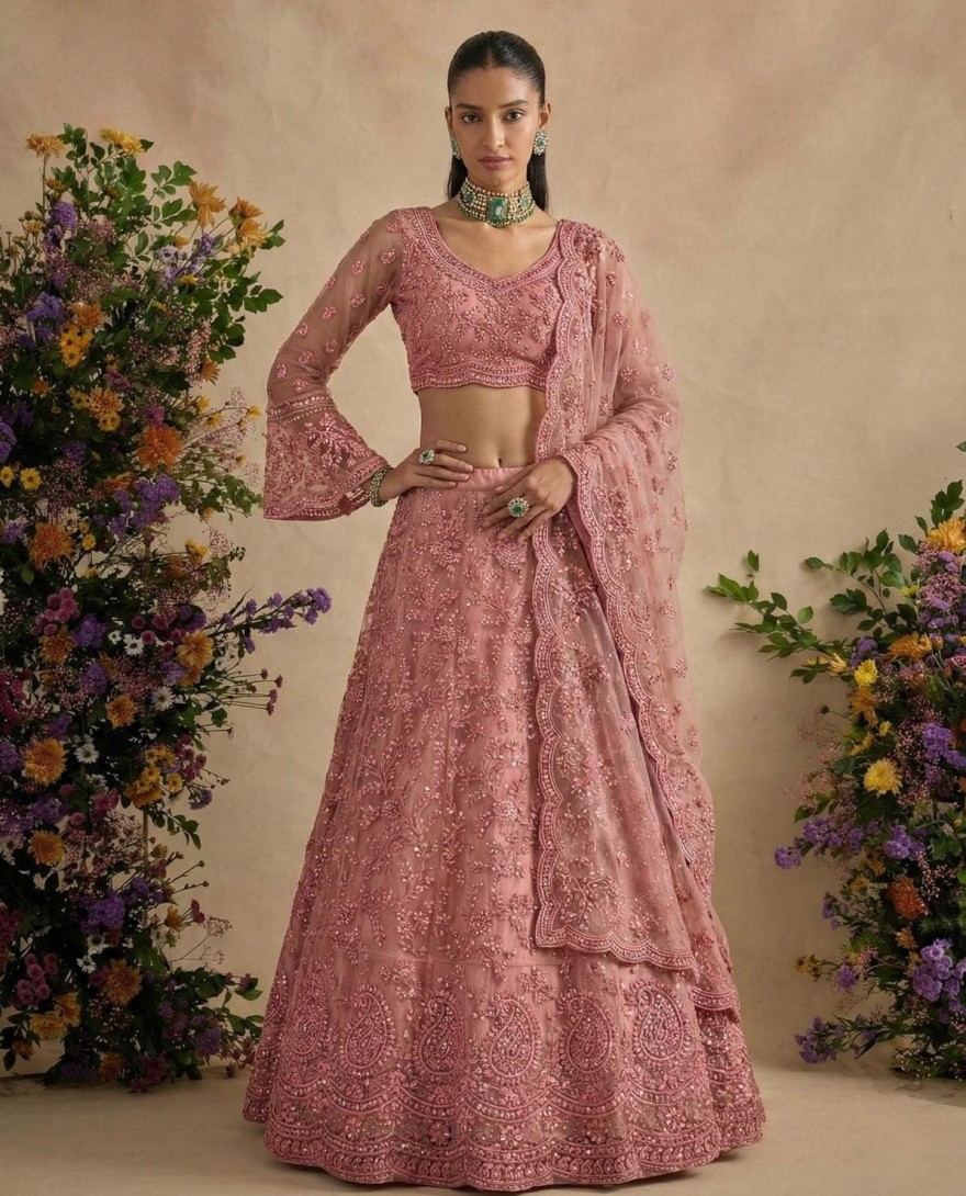PINK - Rose Pink Embroidered Designer Wedding Lehenga Choli