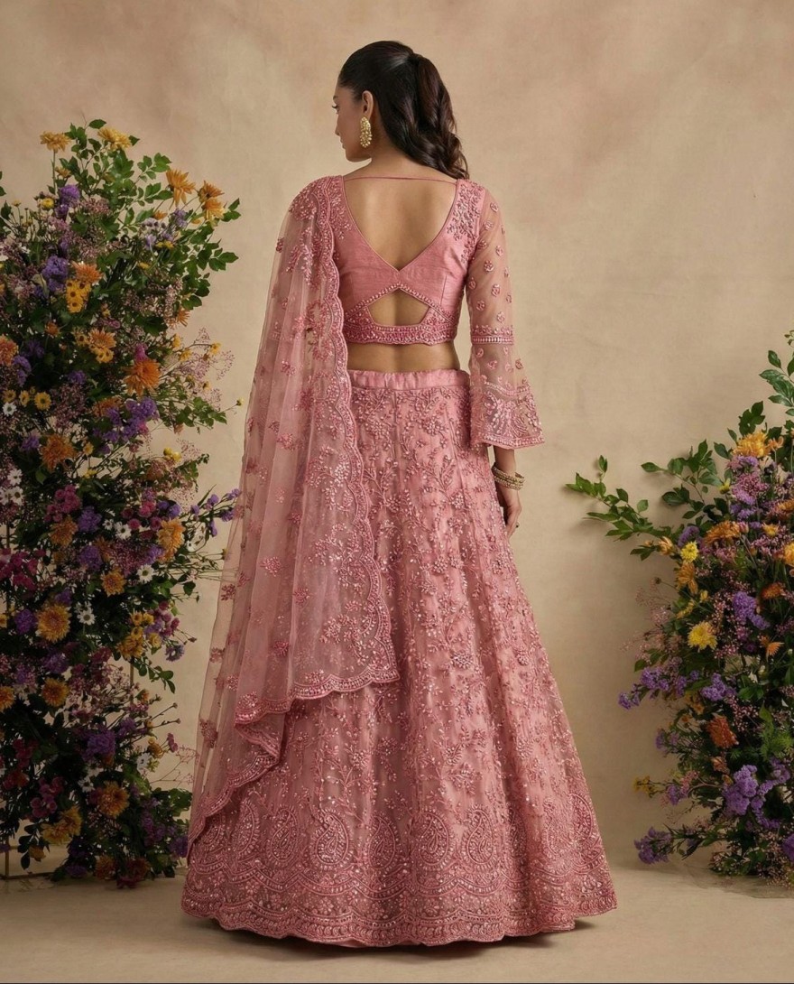 PINK - Rose Pink Embroidered Designer Wedding Lehenga Choli