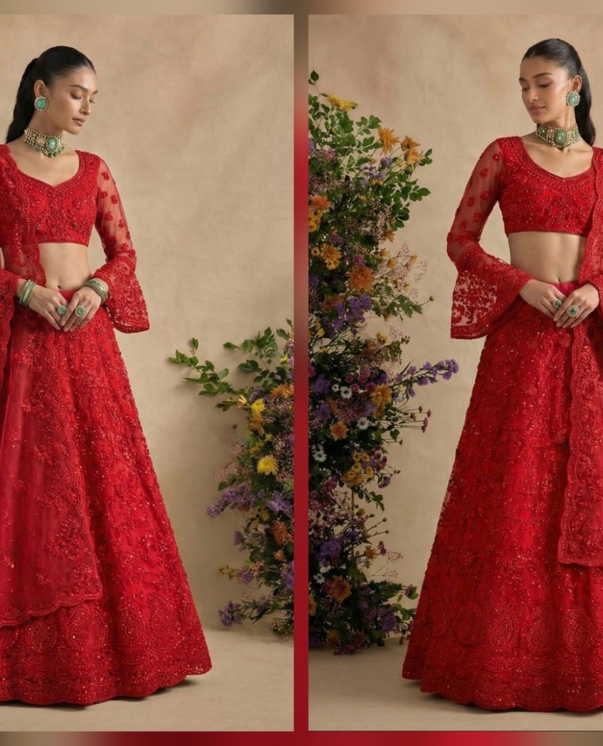RED - Crimson Red Designer Embroidery Wedding Lehenga Choli
