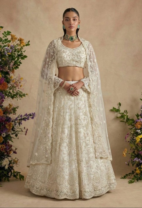 Ivory White Designer Embroidery Wedding Lehenga Choli