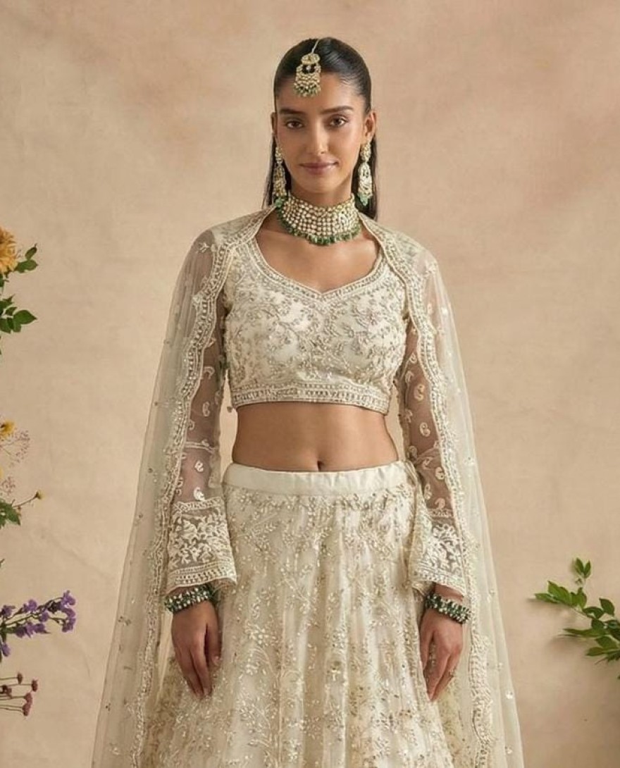 WHITE - Ivory White Designer Embroidery Wedding Lehenga Choli