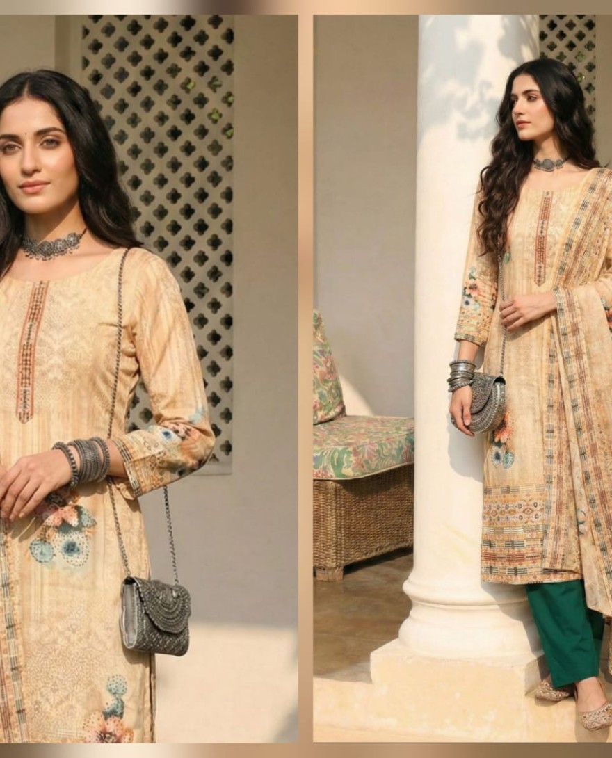 BEIGE - Beige Cotton Pant Kameez for Party