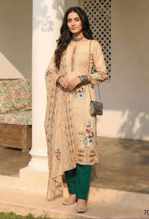 Beige Cotton Pant Kameez for Party
