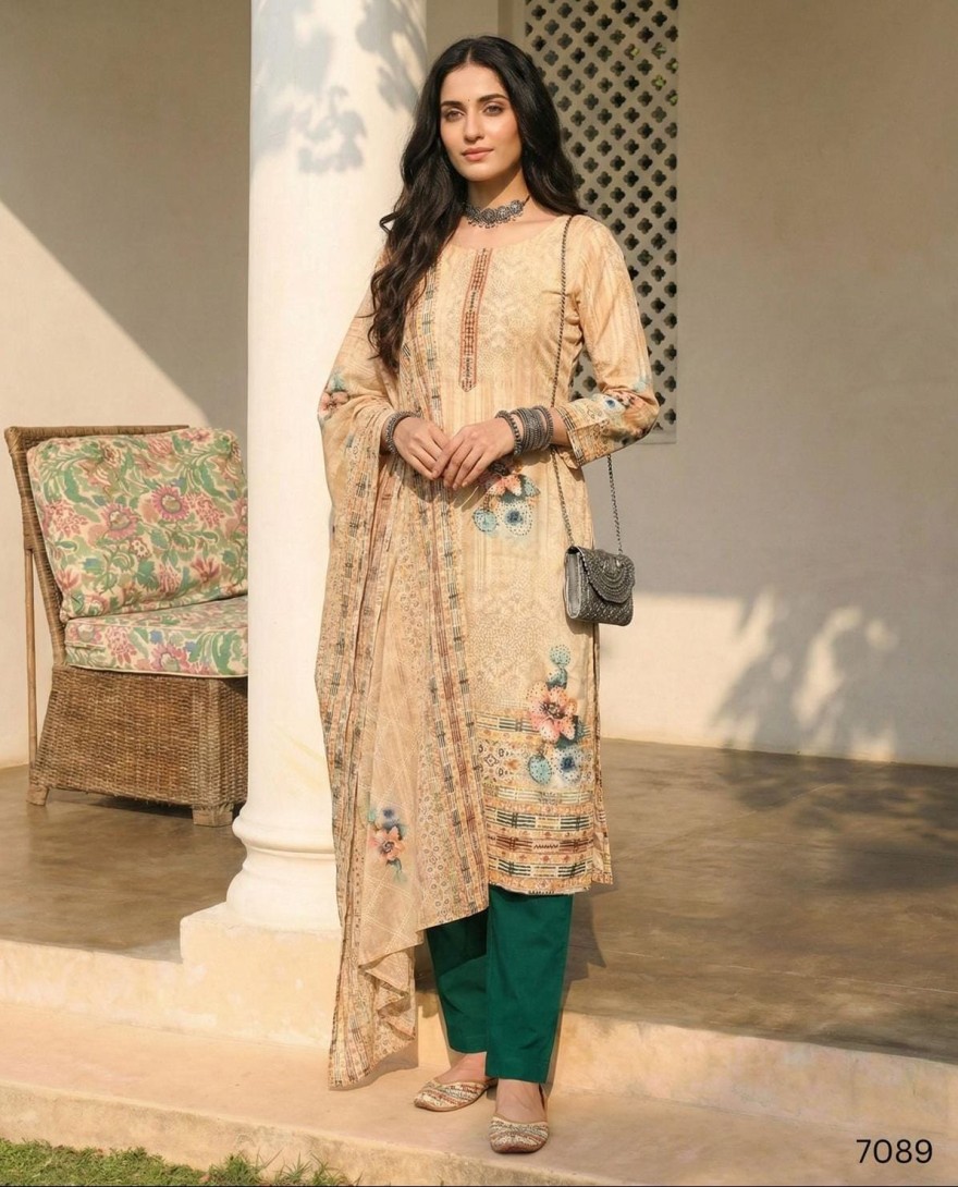 BEIGE - Beige Cotton Pant Kameez for Party