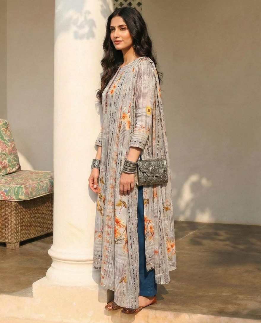 grey - Ash Grey Cotton Pant Kameez for Party