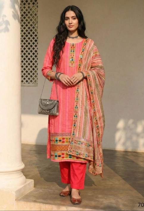 Melon Pink Cotton Pant Kameez for Party