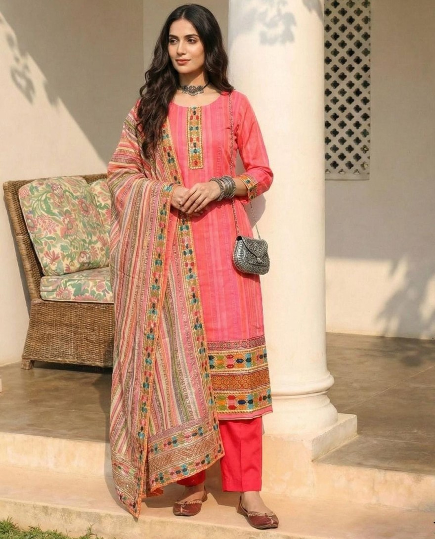 PPINK - Melon Pink Cotton Pant Kameez for Party