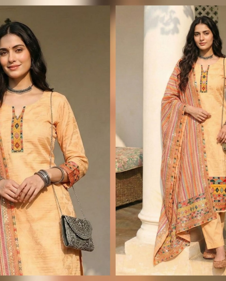 YELLOW - Fawn Cotton Pant Kameez for Party