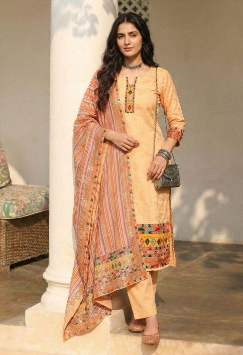 Fawn Cotton Pant Kameez for Party