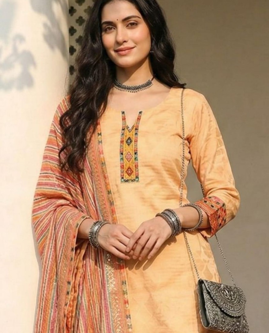 YELLOW - Fawn Cotton Pant Kameez for Party