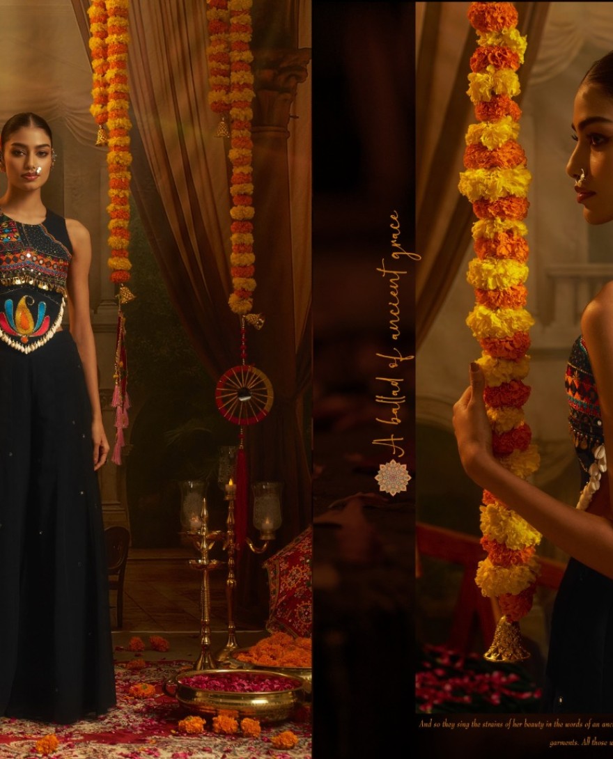 BLACK - Mirror and Thread Work Georgette Casual Kurti In Black Colour