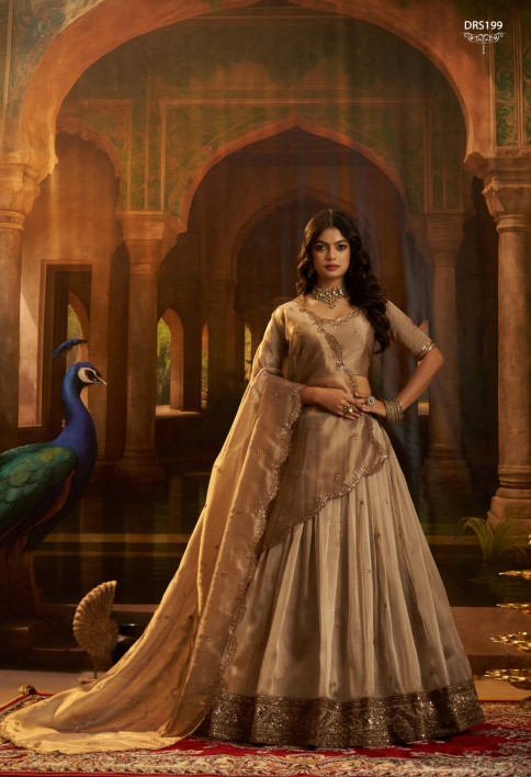 Charming Brown Sequins Organza Wedding Wear Lehenga Choli