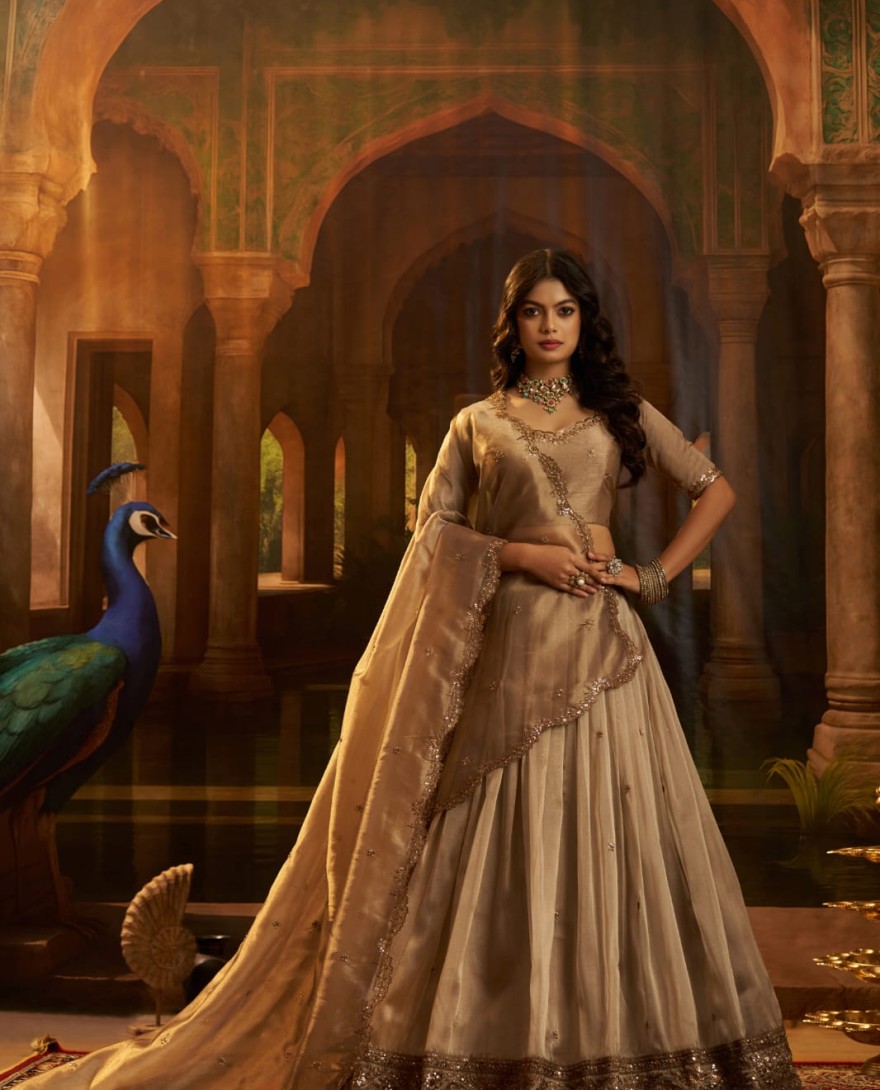 BROWN - Charming Brown Sequins Organza Wedding Wear Lehenga Choli