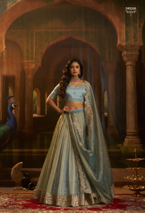 Dazzling Blue Dori Embroidered Organza Wedding Wear Lehenga Choli