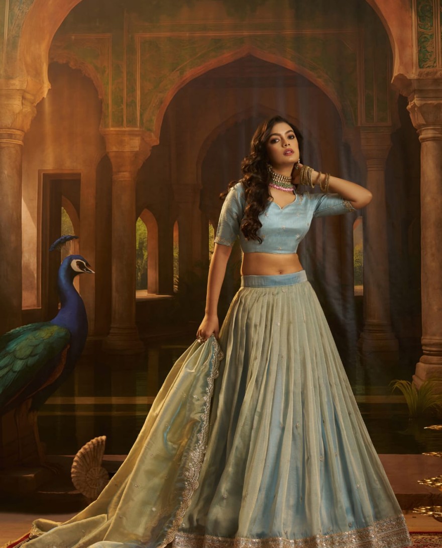 BLUE - Dazzling Blue Dori Embroidered Organza Wedding Wear Lehenga Choli