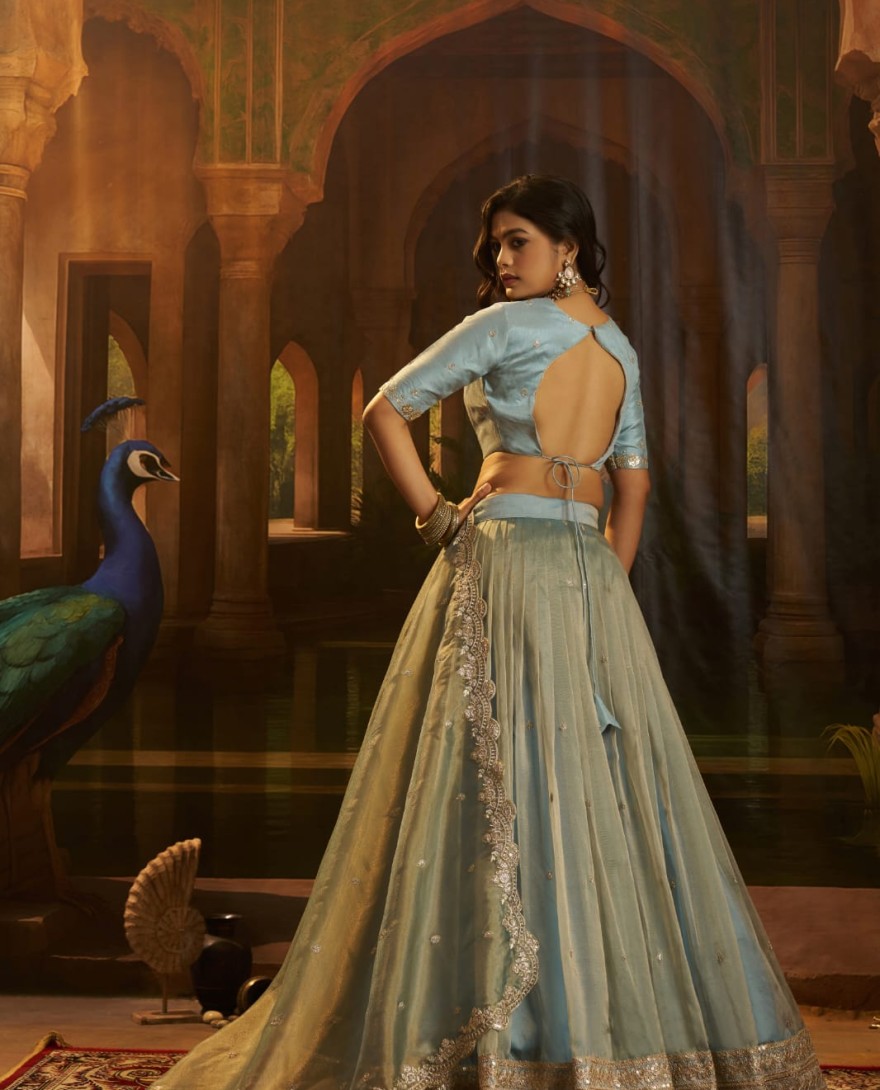 BLUE - Dazzling Blue Dori Embroidered Organza Wedding Wear Lehenga Choli