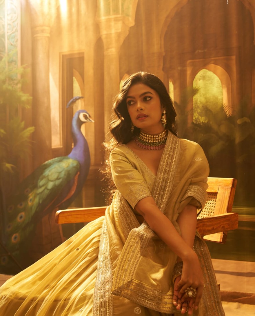 GOLDEN - Stunning Golden Embroidered Organza Party Wear Lehenga Choli