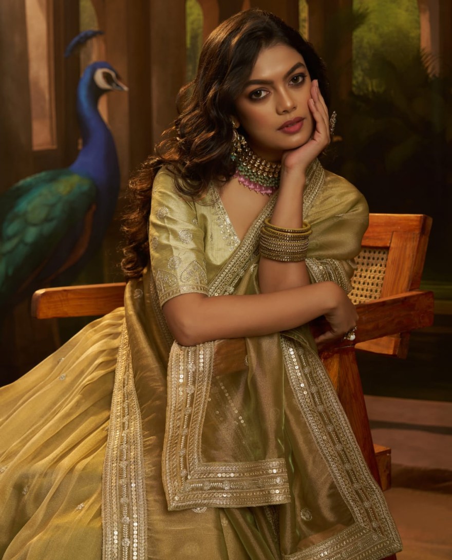 GOLDEN - Stunning Golden Embroidered Organza Party Wear Lehenga Choli