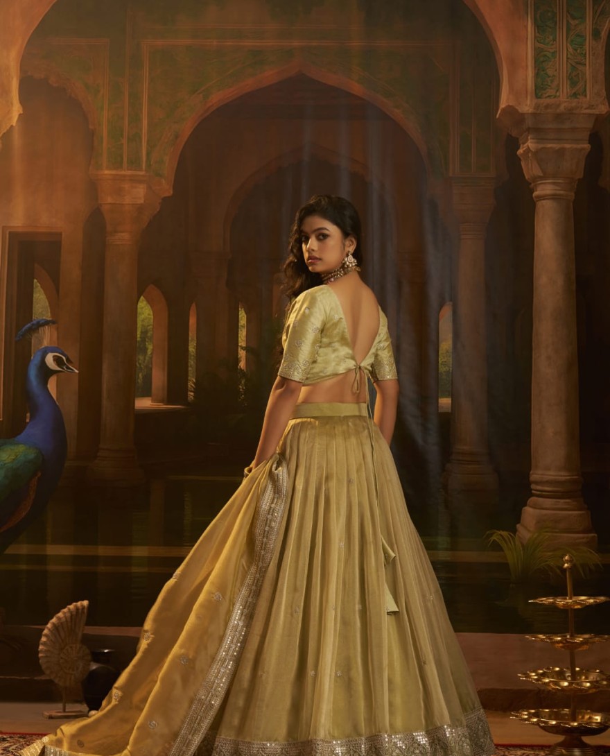 GOLDEN - Stunning Golden Embroidered Organza Party Wear Lehenga Choli