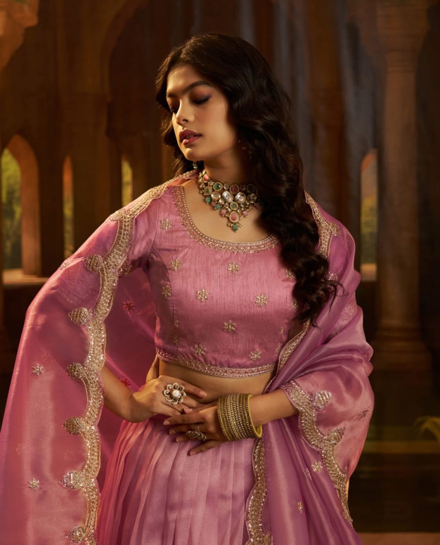 PINK -  Impressive Pink Dori Embroidered Organza Wedding Wear Lehenga Choli