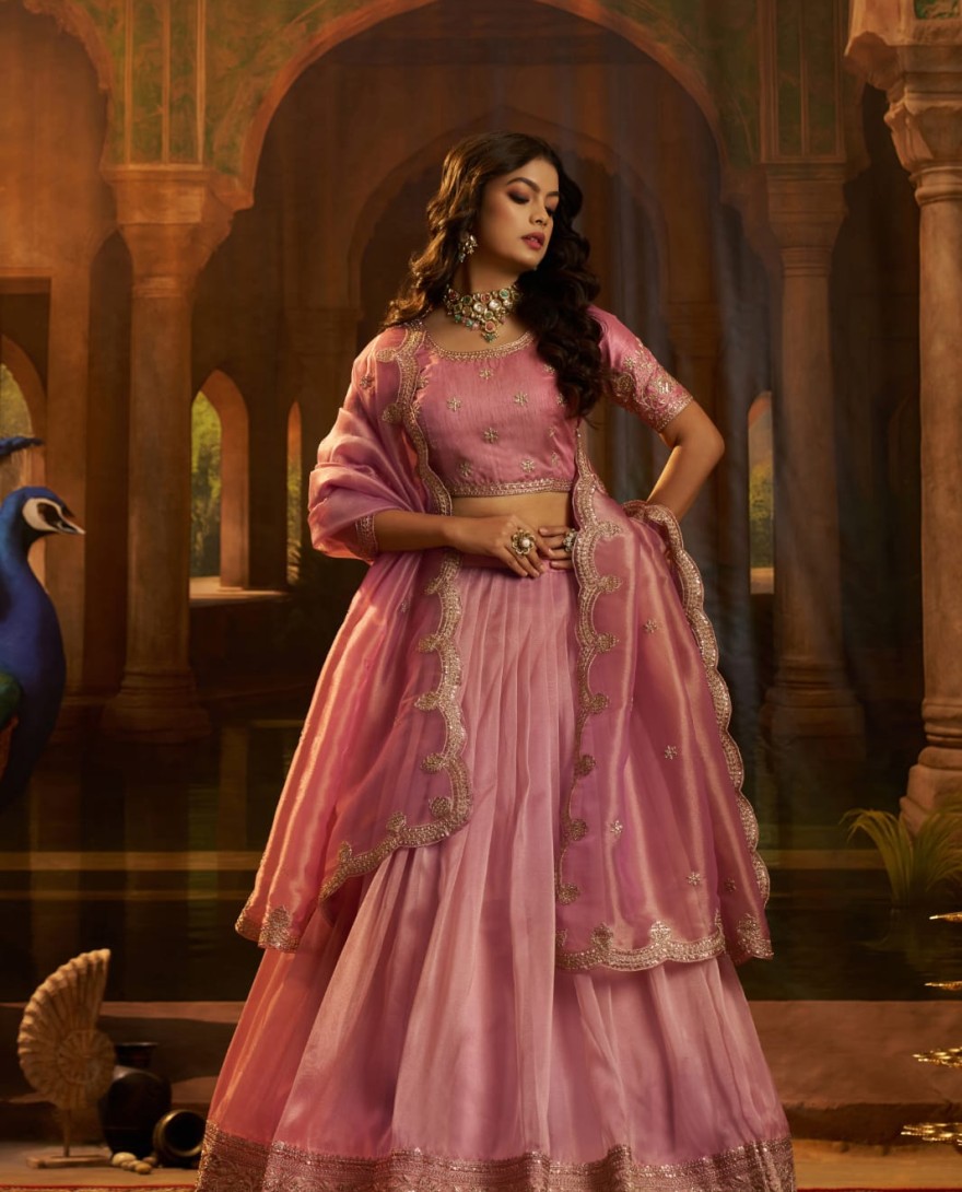 PINK -  Impressive Pink Dori Embroidered Organza Wedding Wear Lehenga Choli