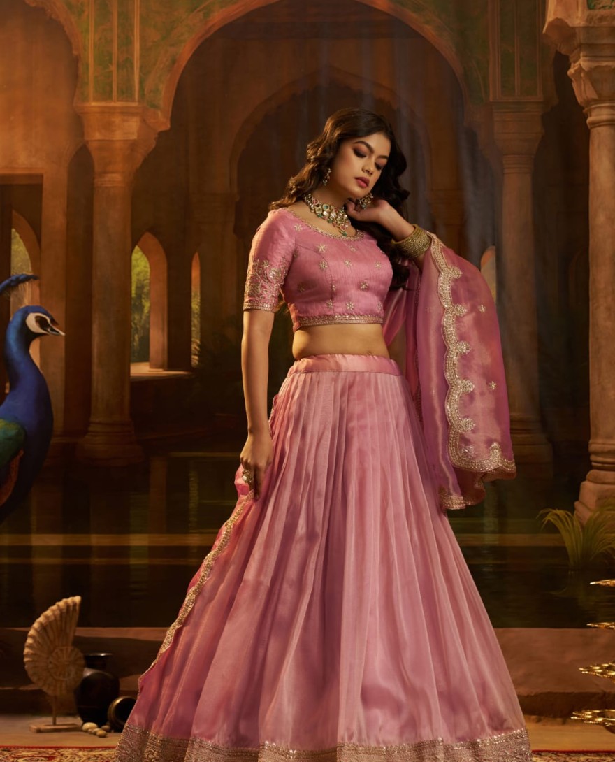 PINK -  Impressive Pink Dori Embroidered Organza Wedding Wear Lehenga Choli