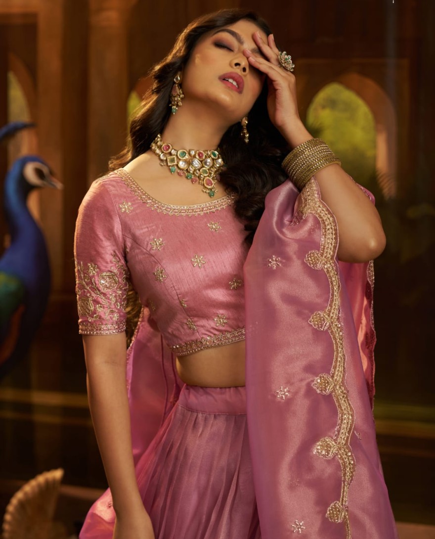 PINK -  Impressive Pink Dori Embroidered Organza Wedding Wear Lehenga Choli