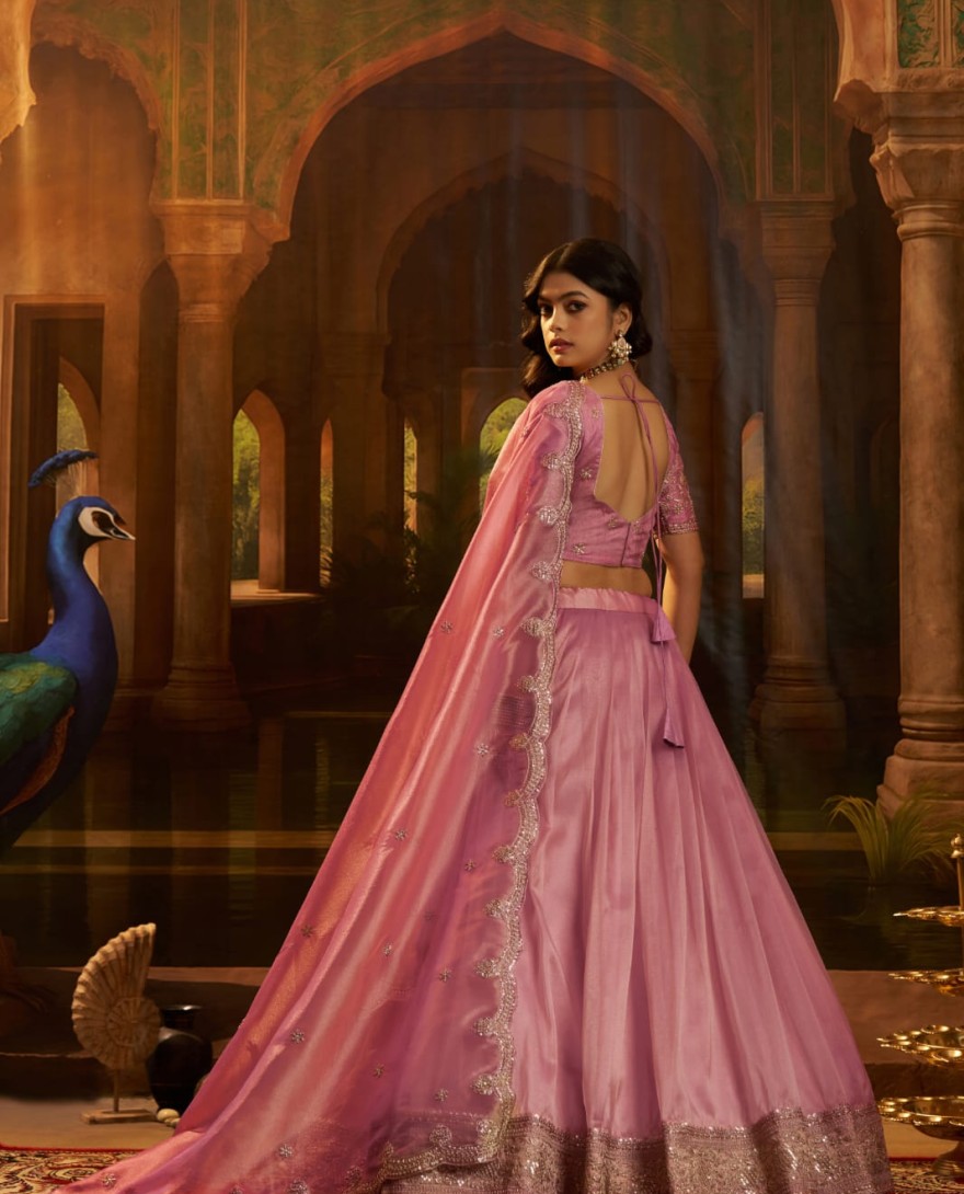 PINK -  Impressive Pink Dori Embroidered Organza Wedding Wear Lehenga Choli