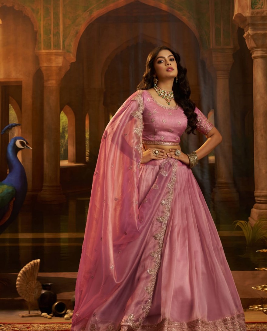 PINK -  Impressive Pink Dori Embroidered Organza Wedding Wear Lehenga Choli