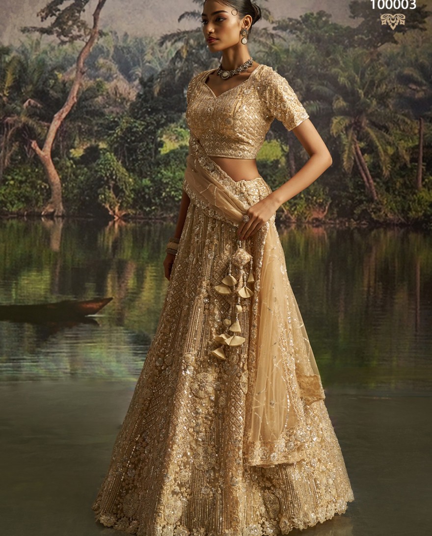 100003 - Marvelous Cream Zarkan Work Wedding Wear Lehenga Choli With Dupatta