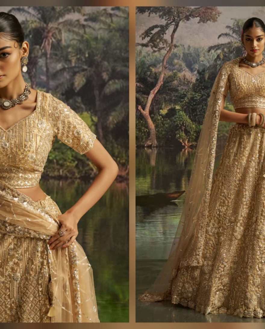 100003 - Marvelous Cream Zarkan Work Wedding Wear Lehenga Choli With Dupatta