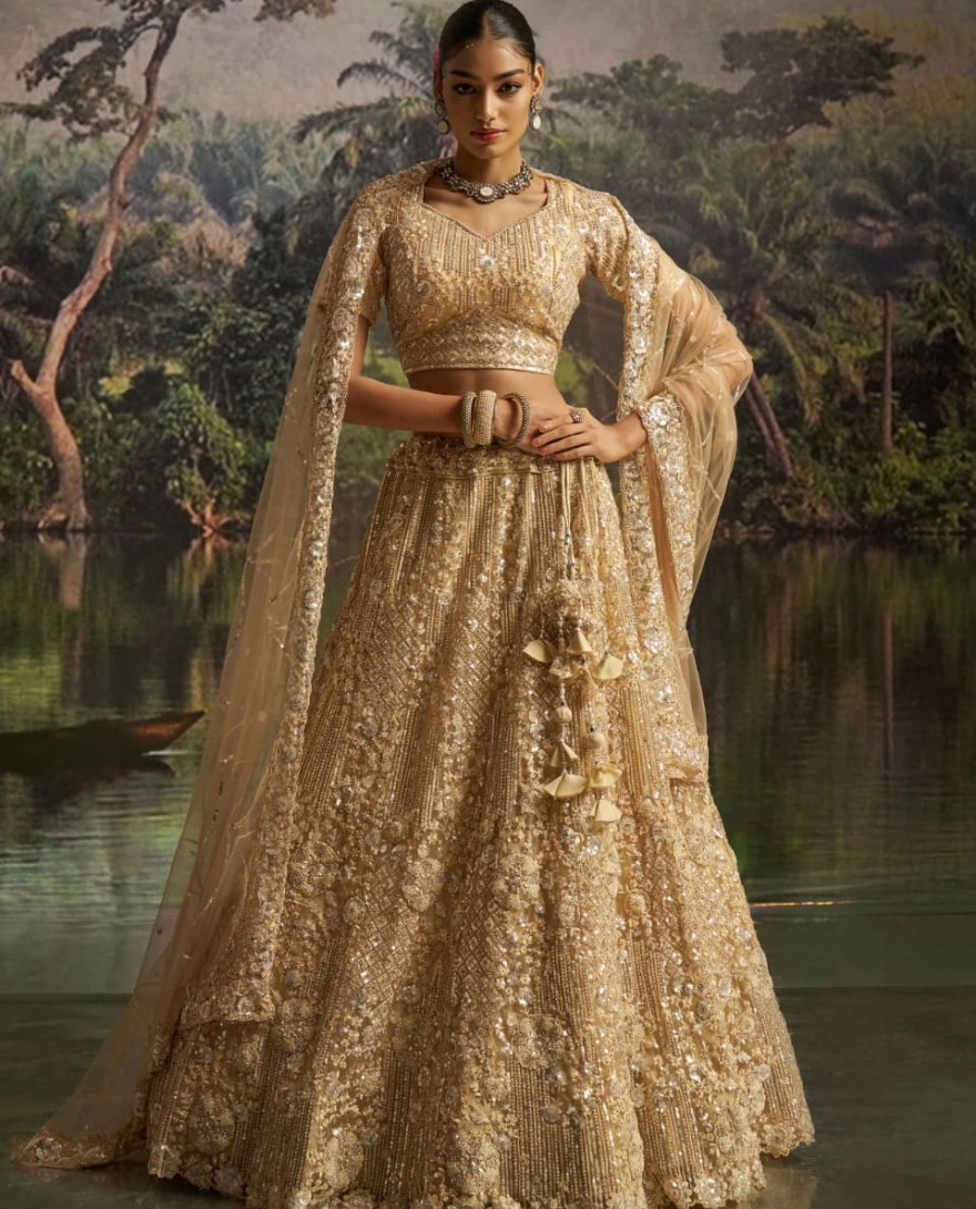 100003 - Marvelous Cream Zarkan Work Wedding Wear Lehenga Choli With Dupatta