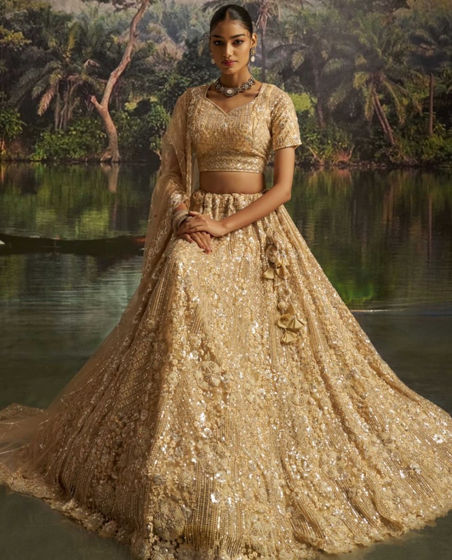 100003 - Marvelous Cream Zarkan Work Wedding Wear Lehenga Choli With Dupatta
