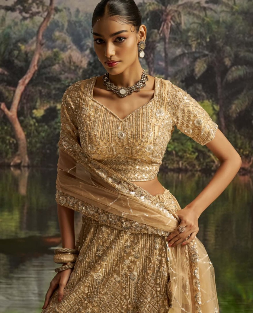 100003 - Marvelous Cream Zarkan Work Wedding Wear Lehenga Choli With Dupatta