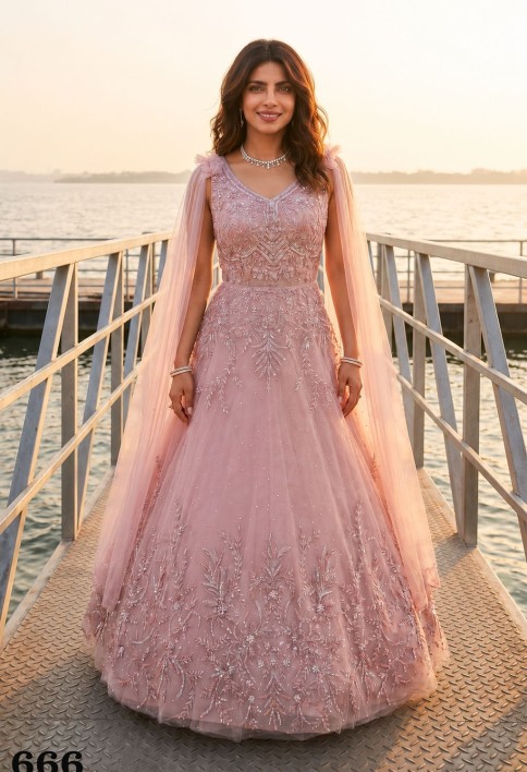 Priyanka Chopra Net Gown In Pink Colour