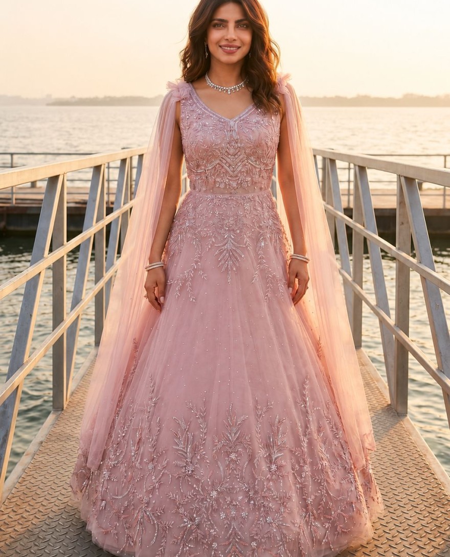 PINK - Priyanka Chopra Net Gown In Pink Colour