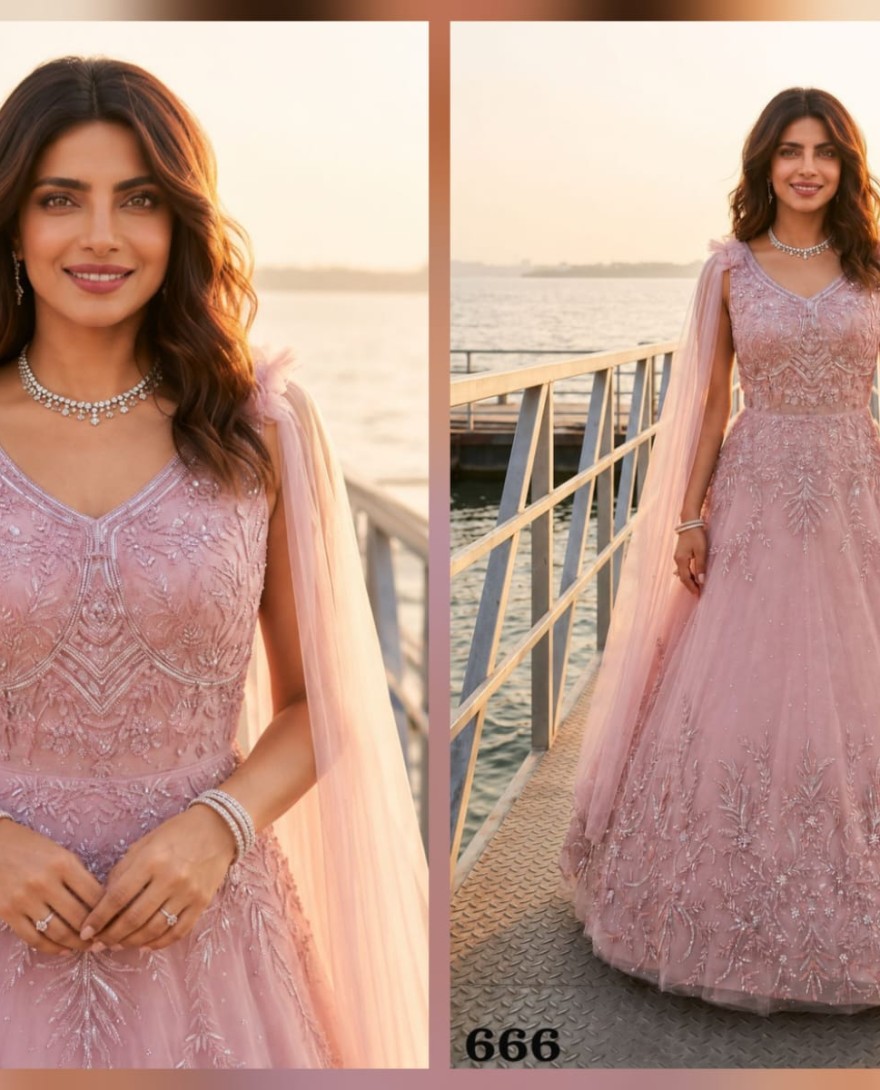 	 PINK - Priyanka Chopra Net Gown In Pink Colour