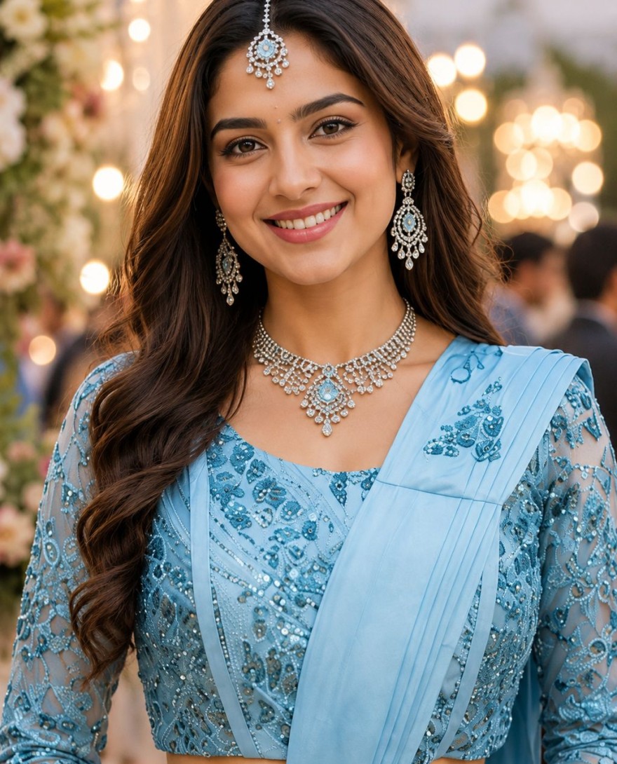BLUE - Sky Blue Pre-Stitched Saree With Embellished Pallu