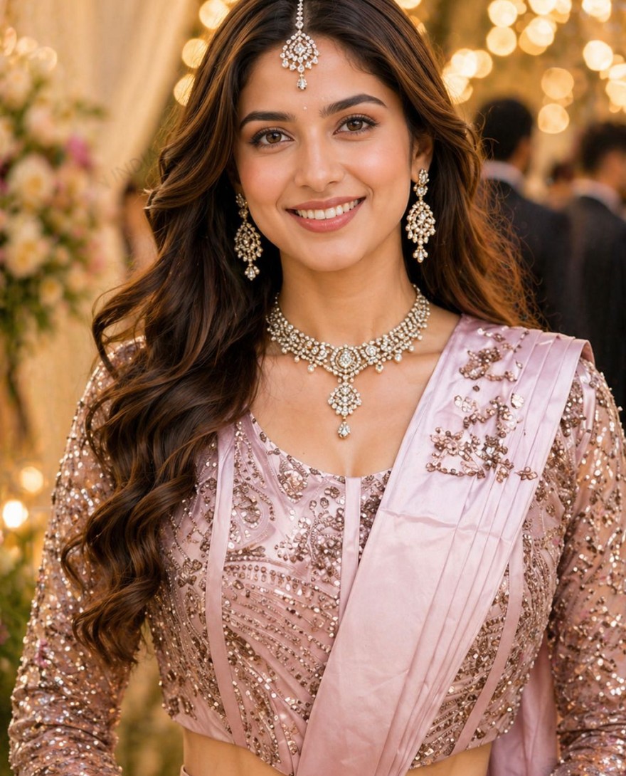 PINK - Blush Pink Pre-Stitched Saree With Handwork Blouse