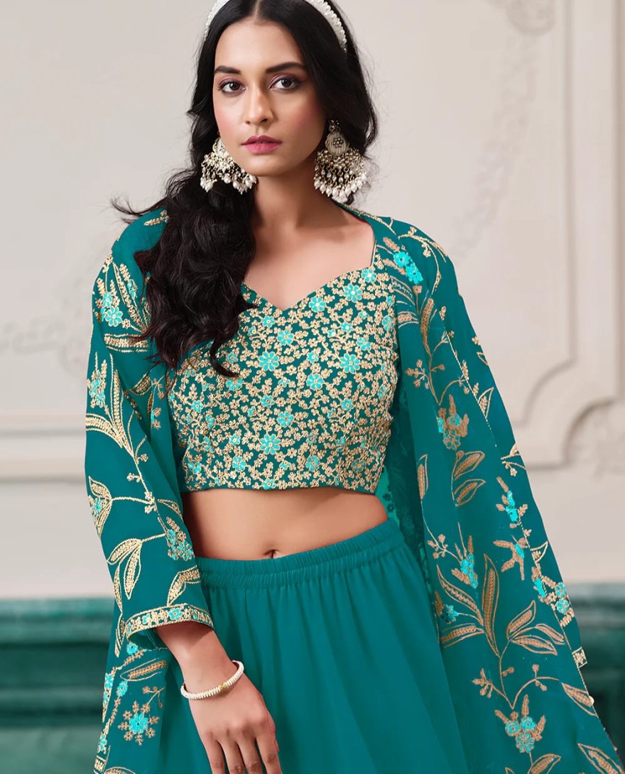 BLUE - Indo Western Rama Embroidered Jacket Style Sharara Suit