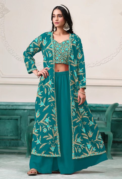 Indo Western Rama Embroidered Jacket Style Sharara Suit