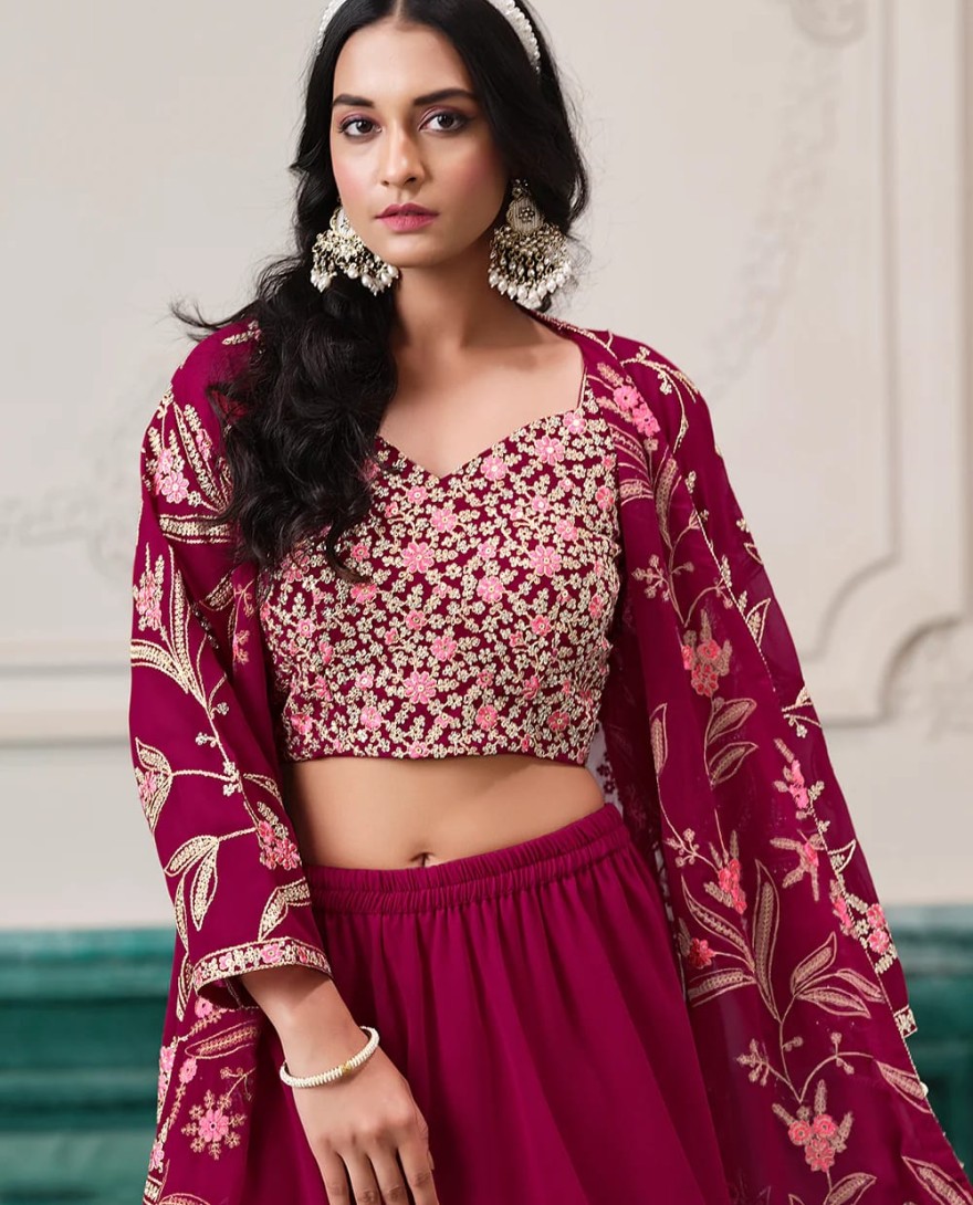PINK - Indo Western Pink Embroidered Jacket Style Sharara Suit