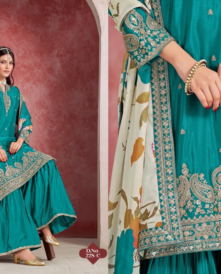 228-blue - Emerald Elegance suit with a Touch of Tradition”