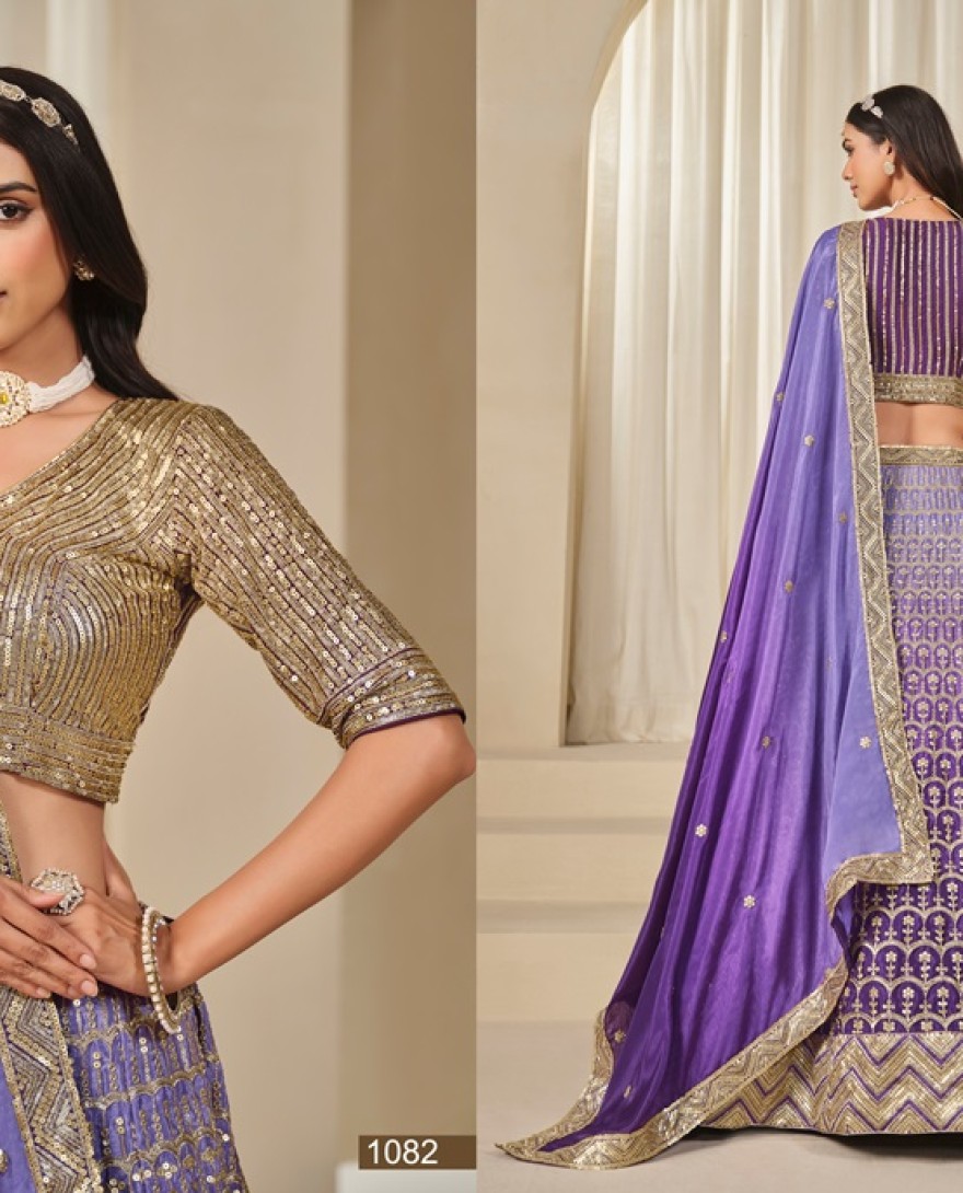 1082-purple - Embroidered Work Chinon Designer Lehenga Choli in Purple and Violet for Women