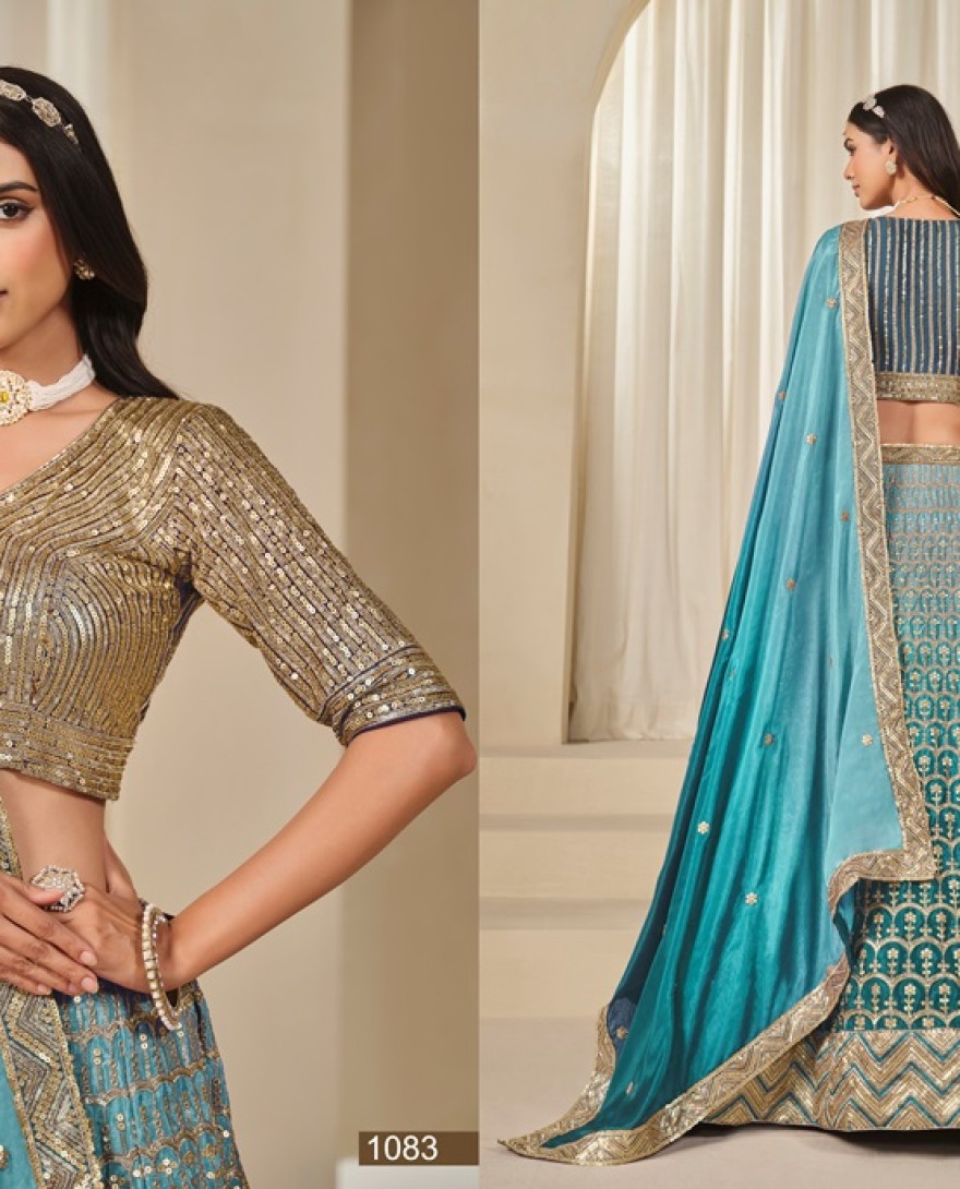 1083-blue - Chinon Trendy Lehenga Choli with Embroidered Work for Ceremonial in Firozi and Teal
