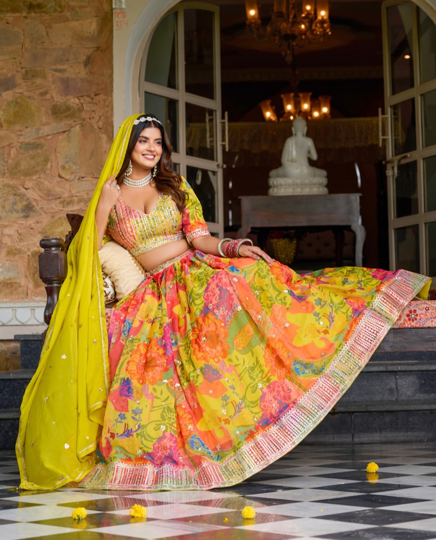YELLOW - Multicolor Silk Heavy Digital Printed Lehenga Choli Set